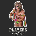 Ultimate Warrior Badge Men's Hoodie – white close-up detail shot of the Ultimate Warrior Players Couture logo design