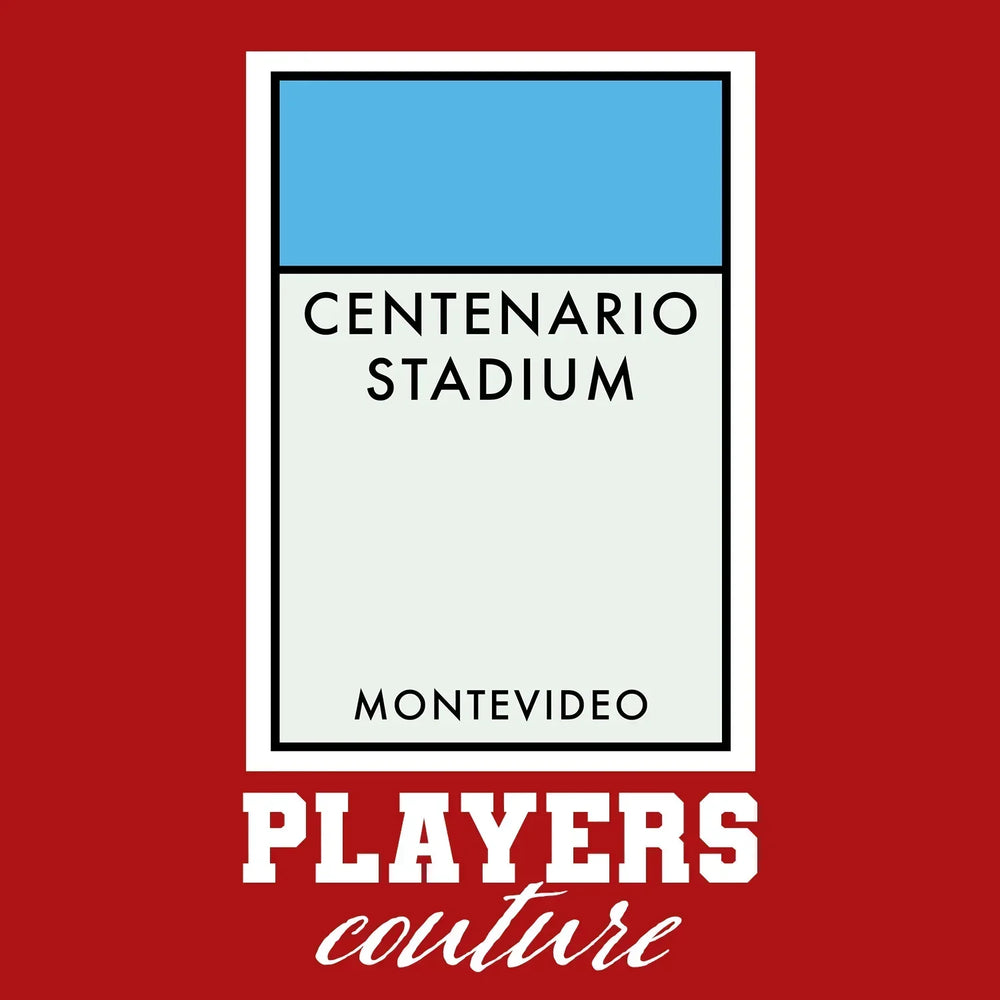 Uruguay Monopoly Card hoodie – red men's hoodie with white Uruguay Monopoly Card letters and Players Couture logo on the