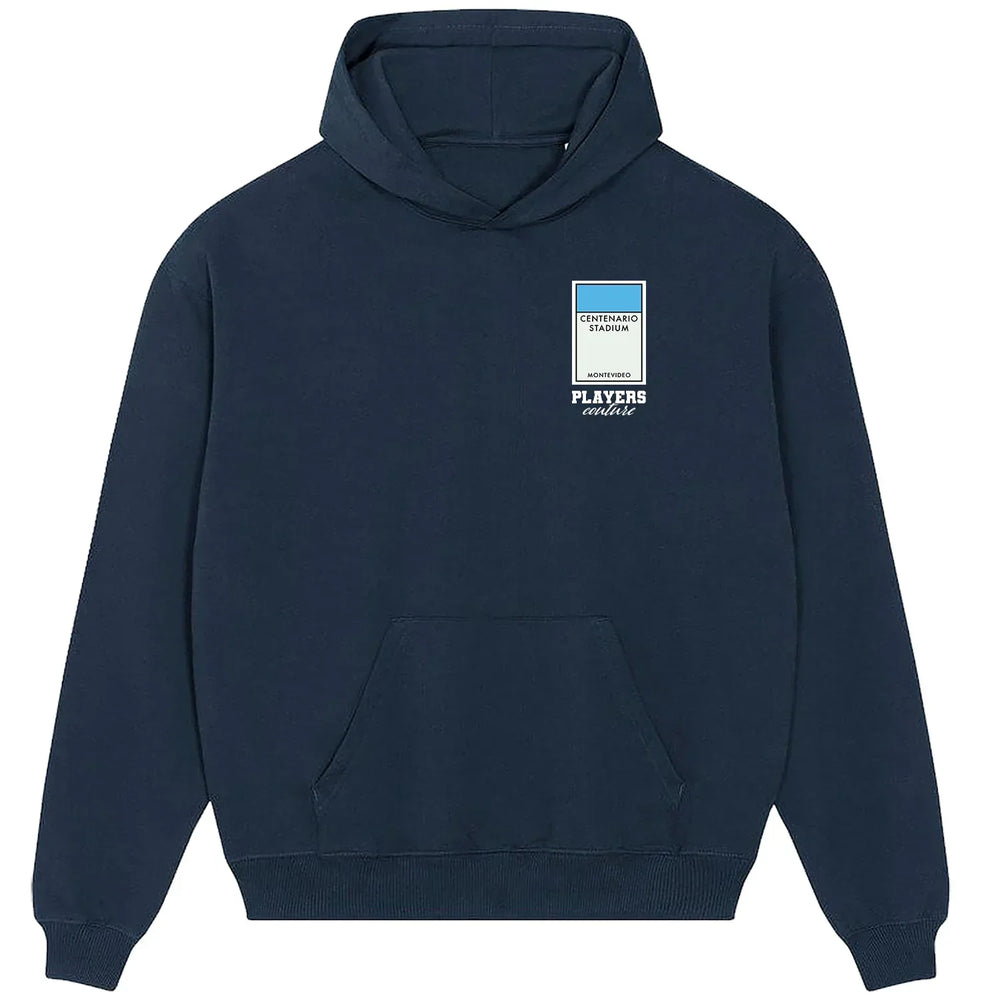Uruguay Monopoly Card hoodie – red men's hoodie with white Uruguay Monopoly Card letters and Players Couture logo on the