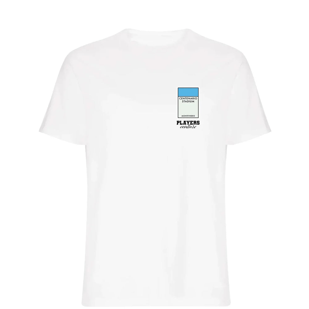 Uruguay Monopoly Card t-shirt – navy men's t-shirt with white Uruguay Monopoly Card letters and Players Couture logo on the
