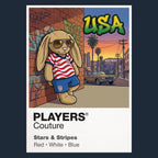 USA Football Cool Bunny Men's T-Shirt – USA football cool bunny artwork close-up on Navy – Players Couture