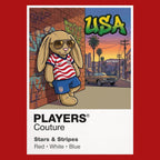 USA Football Cool Bunny Men's T-Shirt – USA football cool bunny artwork close-up on Red – Players Couture