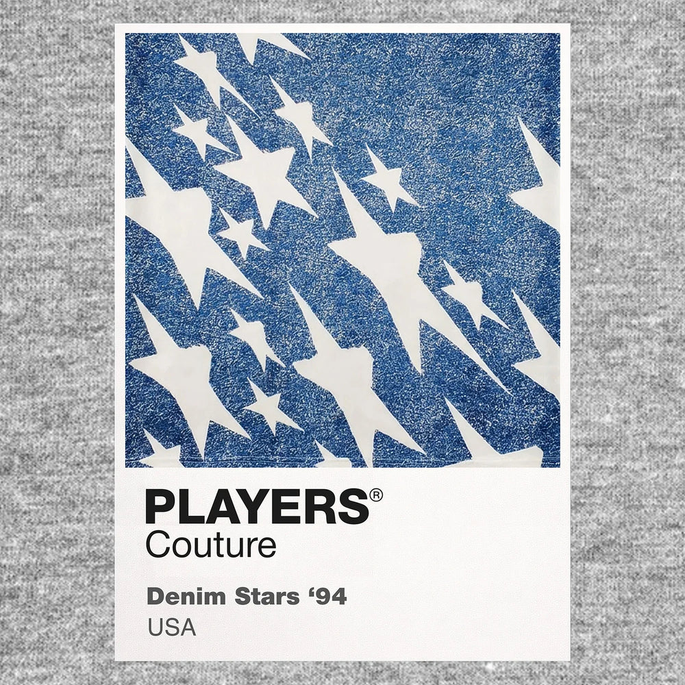 USA 1994 Denim Away Classic Football Shirt Team Colours Frame Men's T-Shirt – grey close-up detail shot of the USA 1994