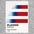 USA Classic Football Shirt Colours Frame Men's T-Shirt – grey close-up detail shot of the USA Players Couture logo design