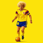 Carlos Valderrama Icon Men's Yellow Hoodie – yellow close-up detail shot of the Carlos Valderrama Icon Players Couture logo