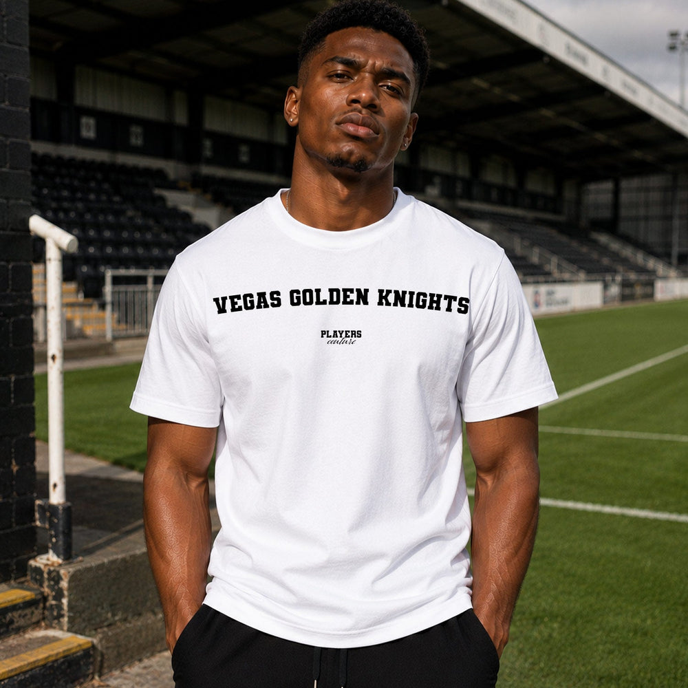 Vegas Golden Knights Men's T-Shirt — lifestyle photo, White t-shirt