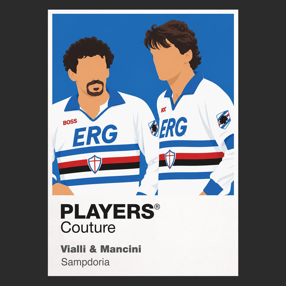 Gianluca Vialli and Roberto Mancini Sampdoria Goal Twins Icon Frame artwork in black