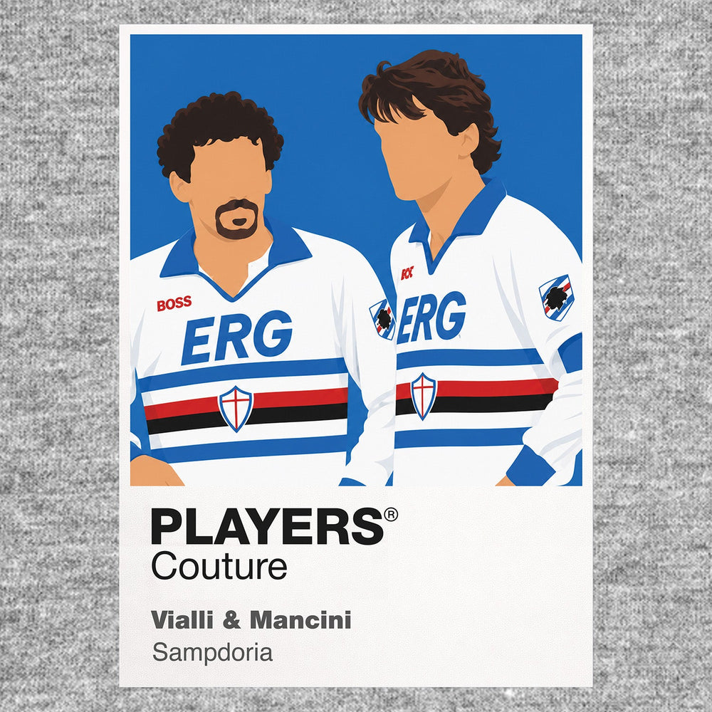 Gianluca Vialli and Roberto Mancini Sampdoria Goal Twins Icon Frame artwork in grey