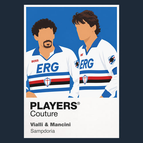 Gianluca Vialli and Roberto Mancini Sampdoria Goal Twins Icon Frame artwork in navy