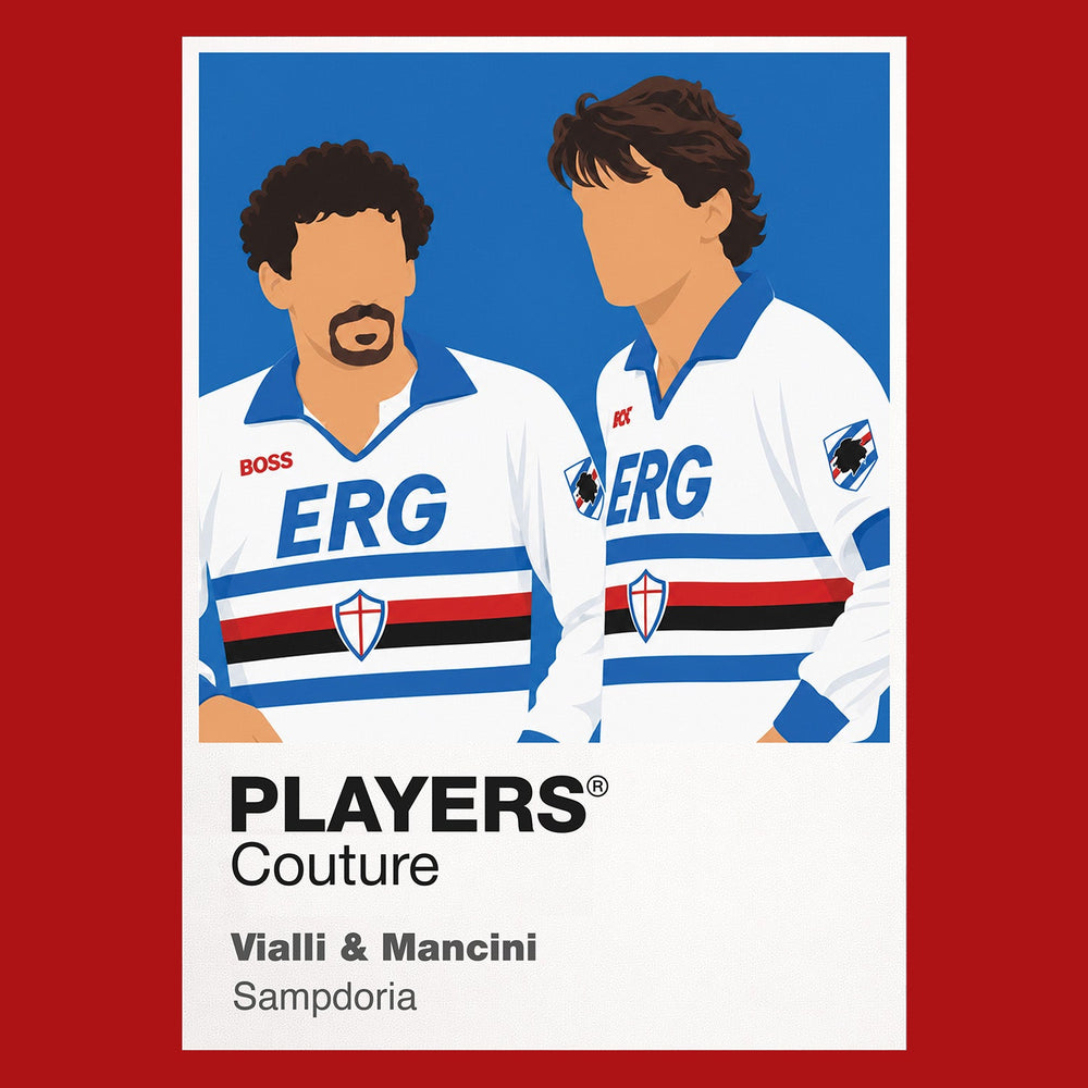 Gianluca Vialli and Roberto Mancini Sampdoria Goal Twins Icon Frame artwork in red