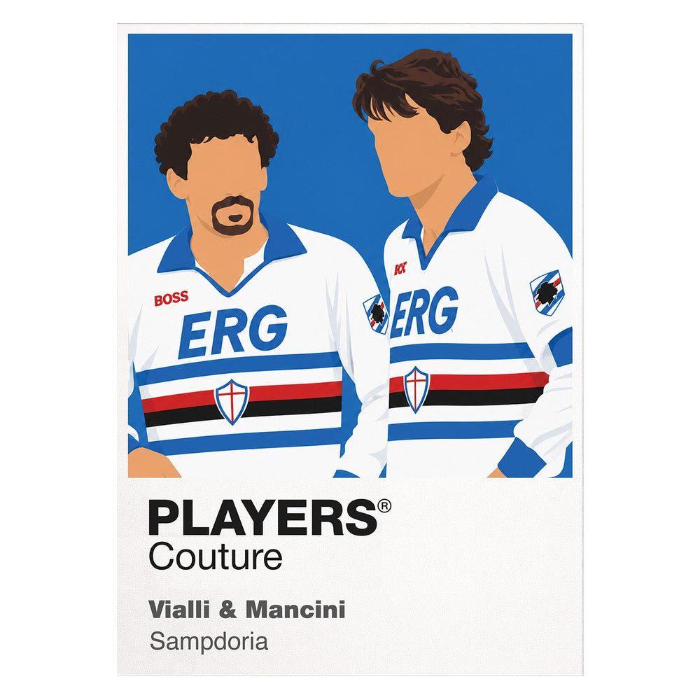 Gianluca Vialli and Roberto Mancini Sampdoria Goal Twins Icon Frame artwork on white