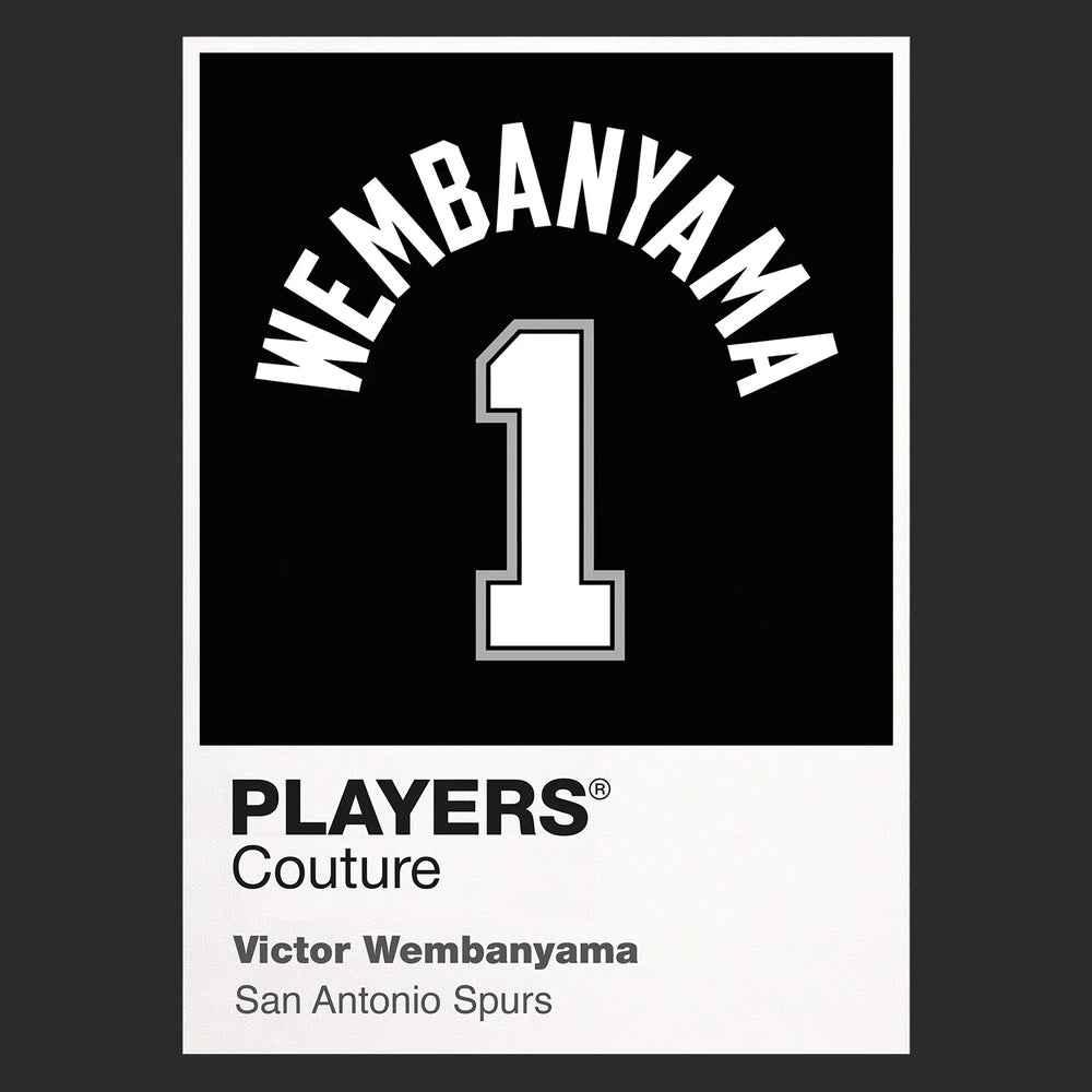 Victor Wembanyama 1 Jersey Frame Men's T-Shirt – black close-up detail shot of the Victor Wembanyama 1 Players Couture logo