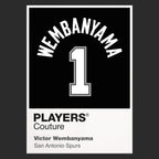 Victor Wembanyama 1 Jersey Frame Men's T-Shirt – black close-up detail shot of the Victor Wembanyama 1 Players Couture logo