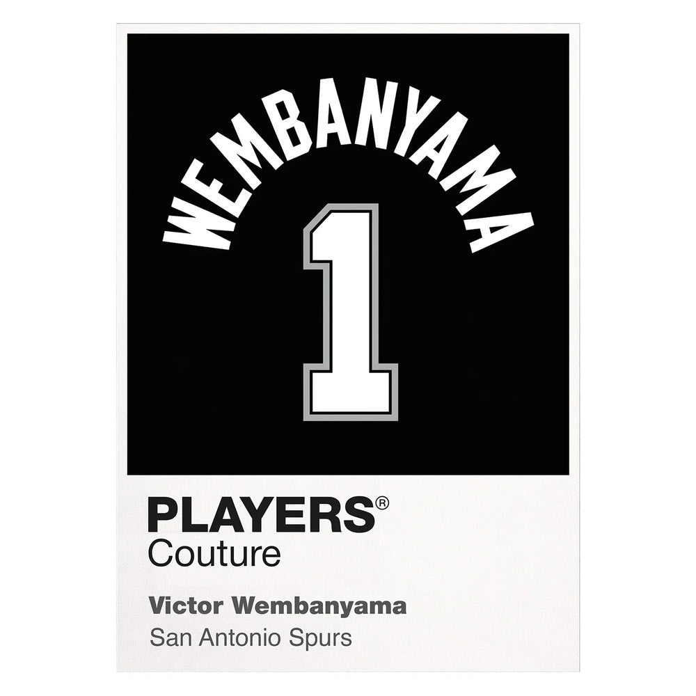 Victor Wembanyama 1 Jersey Frame Men's T-Shirt – white close-up detail shot of the Victor Wembanyama Players Couture logo