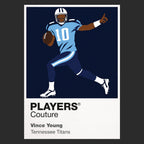Vince Young Titans number ten and Offensive Rookie of the Year Icon Frame artwork in black