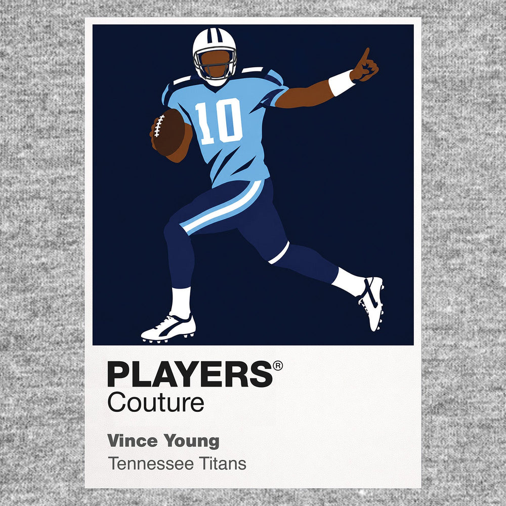 Vince Young Titans number ten and Offensive Rookie of the Year Icon Frame artwork in grey
