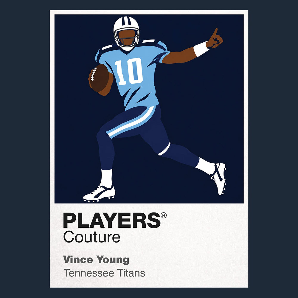 Vince Young Titans number ten and Offensive Rookie of the Year Icon Frame artwork in navy