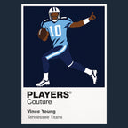 Vince Young Titans number ten and Offensive Rookie of the Year Icon Frame artwork in navy