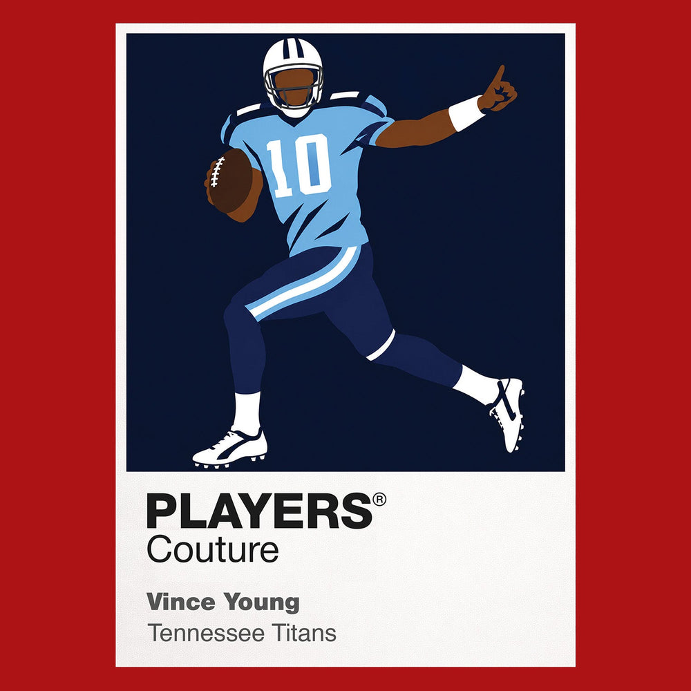 Vince Young Titans number ten and Offensive Rookie of the Year Icon Frame artwork in red