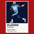 Vince Young Titans number ten and Offensive Rookie of the Year Icon Frame artwork in red