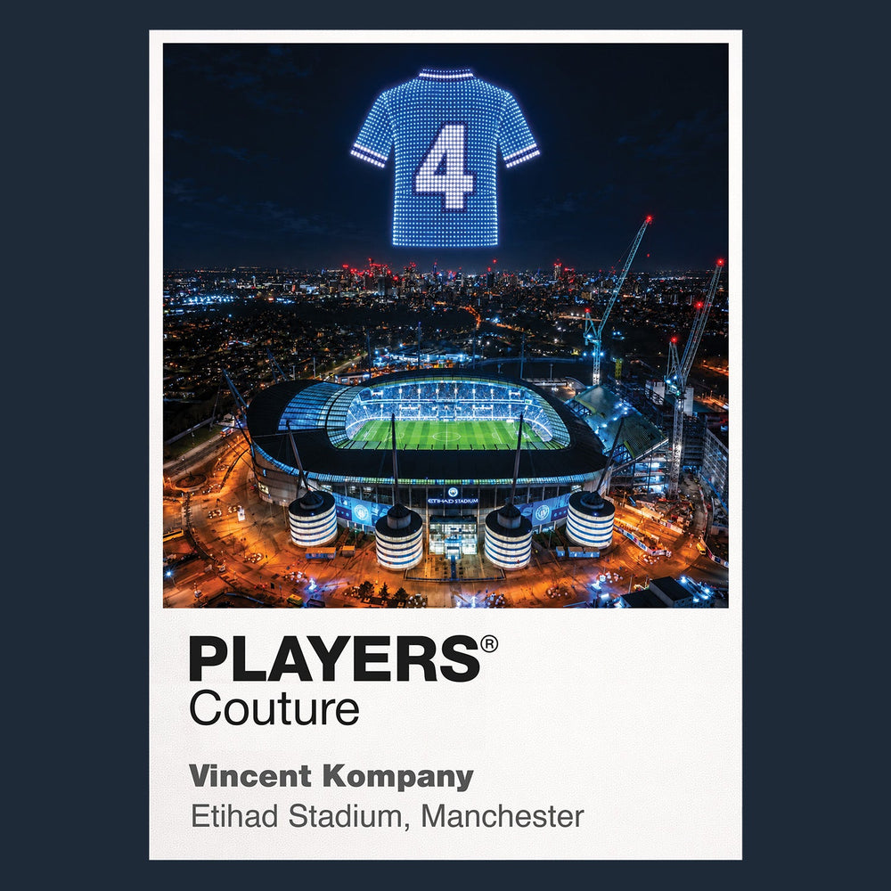 Vincent Kompany Manchester City number 4 Icons in Lights Frame artwork in navy