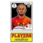 Vincent Kompany World Cup Sticker Men's T-Shirt – close-up detail shot of the Vincent Kompany World Cup Players Couture logo