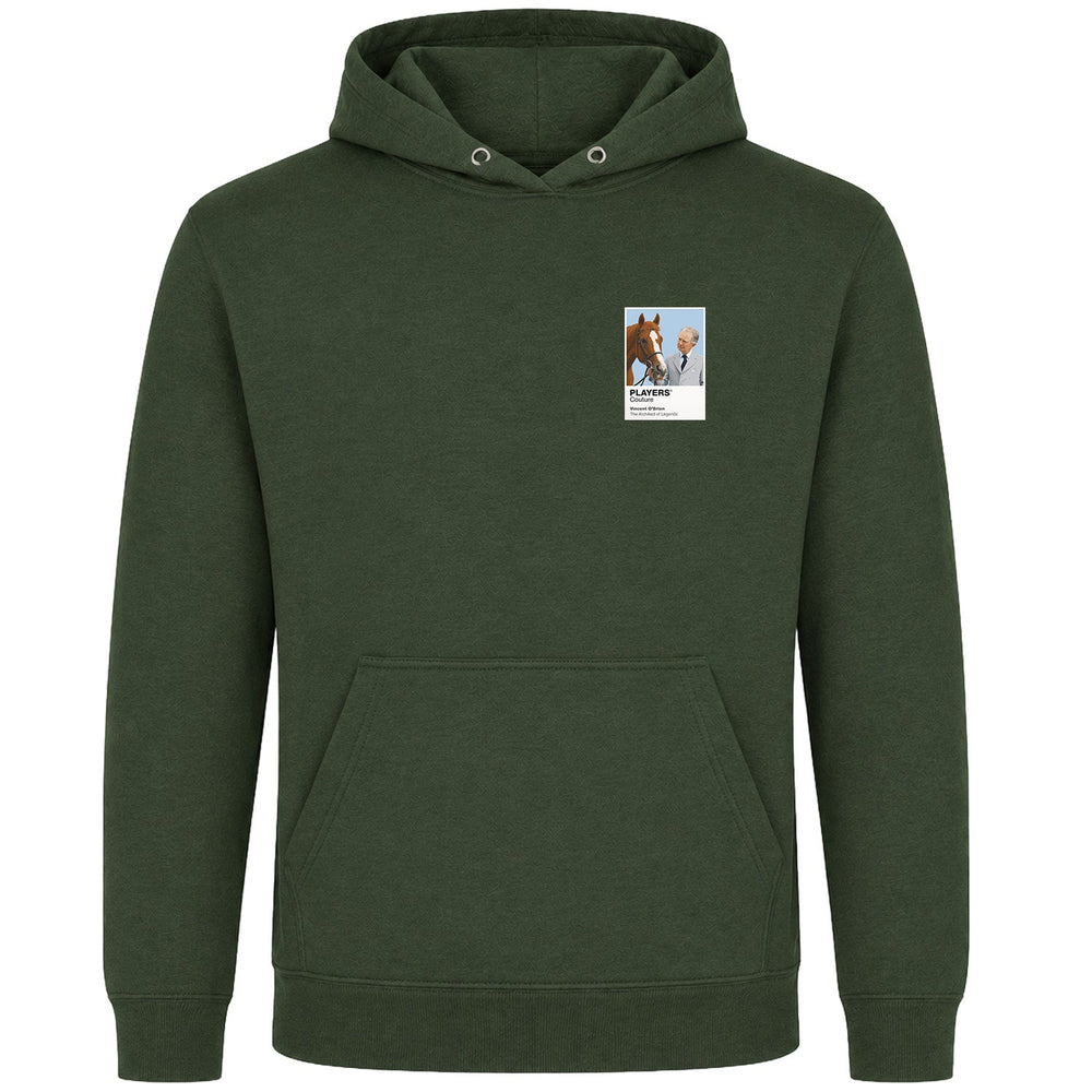 Vincent O’Brien horse racing hoodie – mens earthy green hoodie view