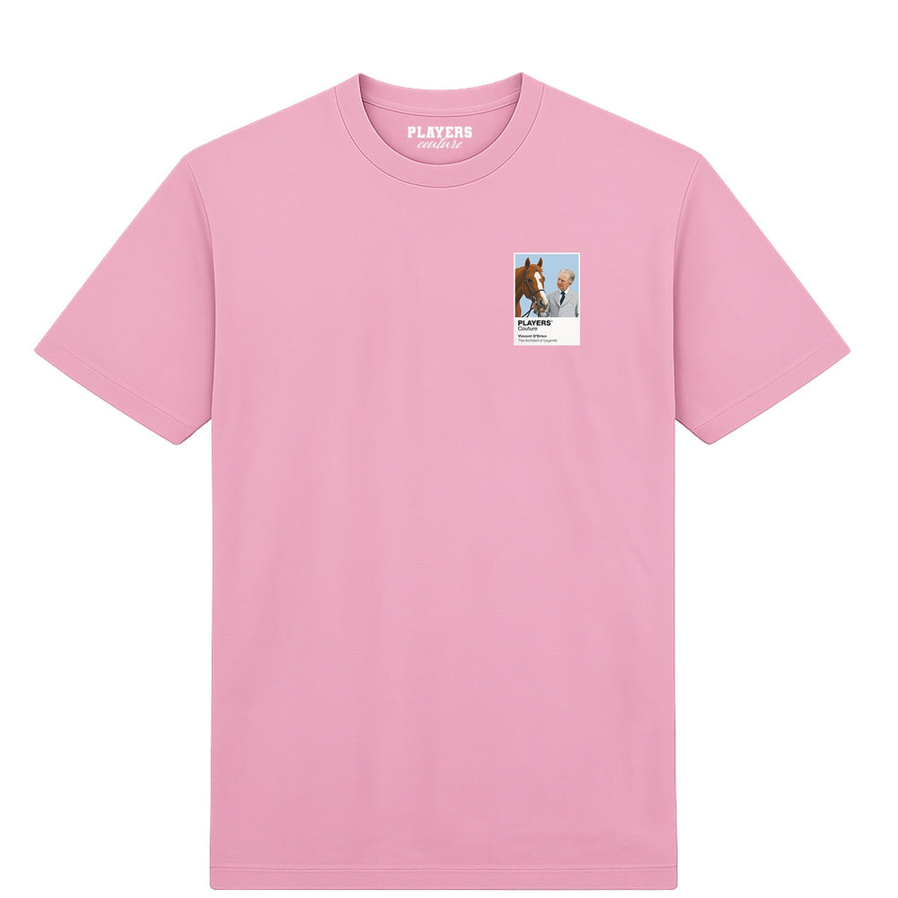 Vincent O’Brien horse racing T-shirt – mens pink tshirt view
