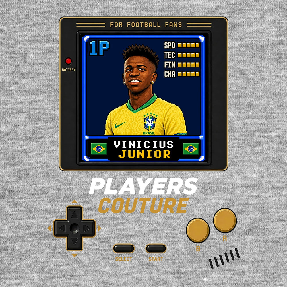 Vinicius Junior 1P 8-Bit t-shirt retro gaming design by Players Couture