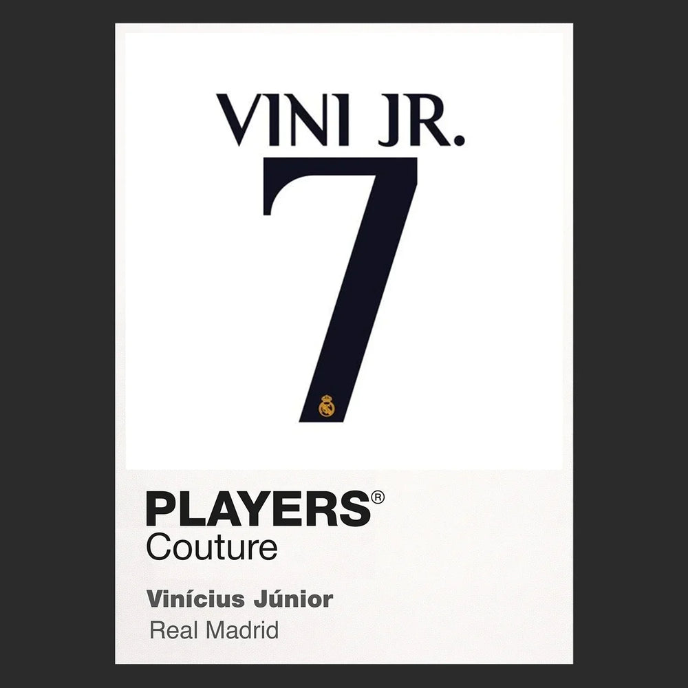 Vinicius Junior 7 Football Shirt Frame Men's Hoodie – black close-up detail shot of the Vinicius Junior Players Couture logo