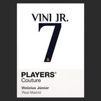 Vinicius Junior 7 Football Shirt Frame Men's Hoodie – black close-up detail shot of the Vinicius Junior Players Couture logo
