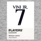 Vinicius Junior 7 Football Shirt Frame Men's Hoodie – grey close-up detail shot of the Vinicius Junior 7 Football Players