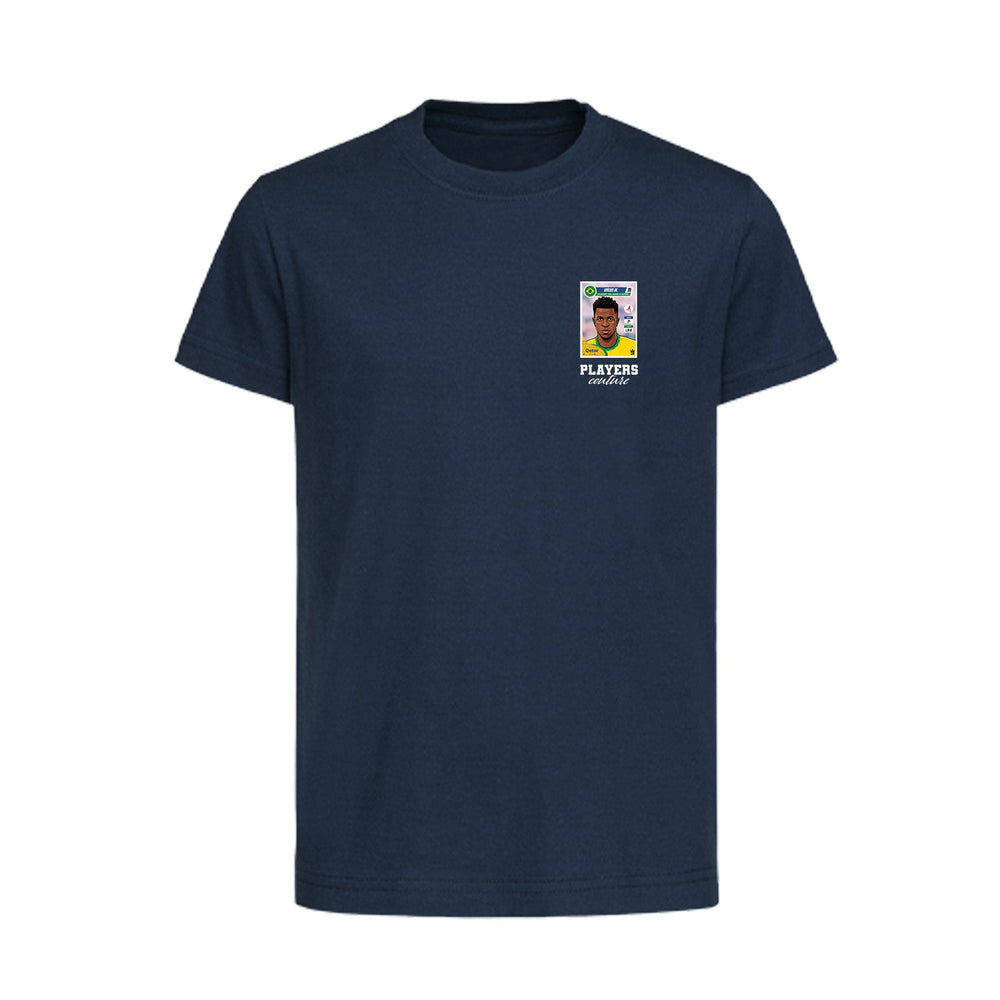 Vinicius Junior World Cup Sticker Kids T-Shirt – vinicius junior sticker kids navy tshirt Players Couture design