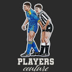 Vinnie Jones & Gazza Badge Men's Hoodie – black close-up detail shot of the Vinnie Jones & Gazza Players Couture logo design