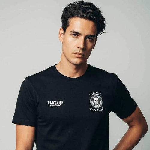 Virgil Van Dijk Logo Men's T-Shirt – close-up detail shot of the Virgil Van Dijk Players Couture logo design