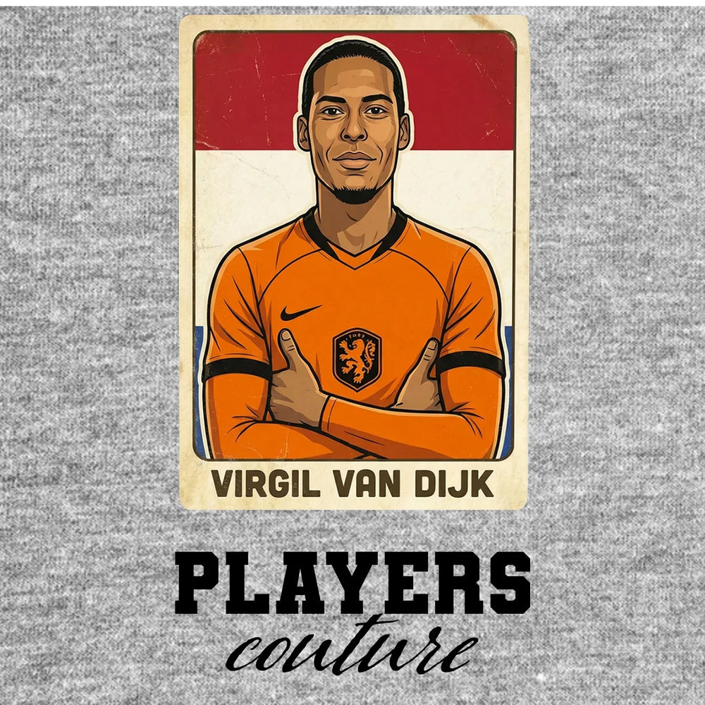 Virgil Van Dijk 2026 World Cup Sticker Men's T-Shirt – grey close-up detail shot of the Virgil Van Dijk 2026 World Cup
