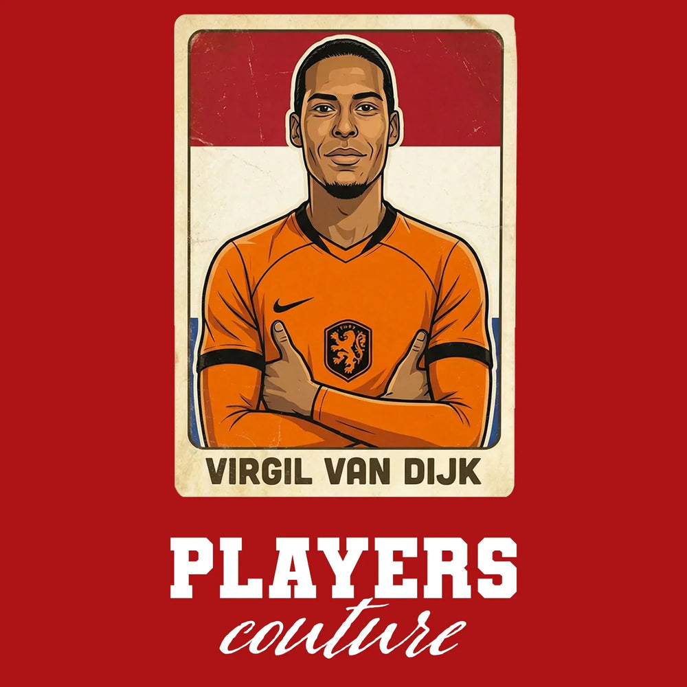 Virgil Van Dijk 2026 World Cup Sticker Men's T-Shirt – red close-up detail shot of the Virgil Van Dijk 2026 World Cup