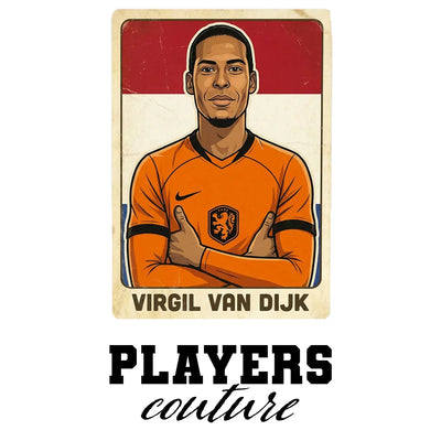 Virgil Van Dijk 2026 World Cup Sticker Men's T-Shirt – white close-up detail shot of the Virgil Van Dijk Players Couture