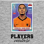 Virgil Van Dijk World Cup Sticker Men's T-Shirt – grey close-up detail shot of the Virgil Van Dijk World Cup Players Couture
