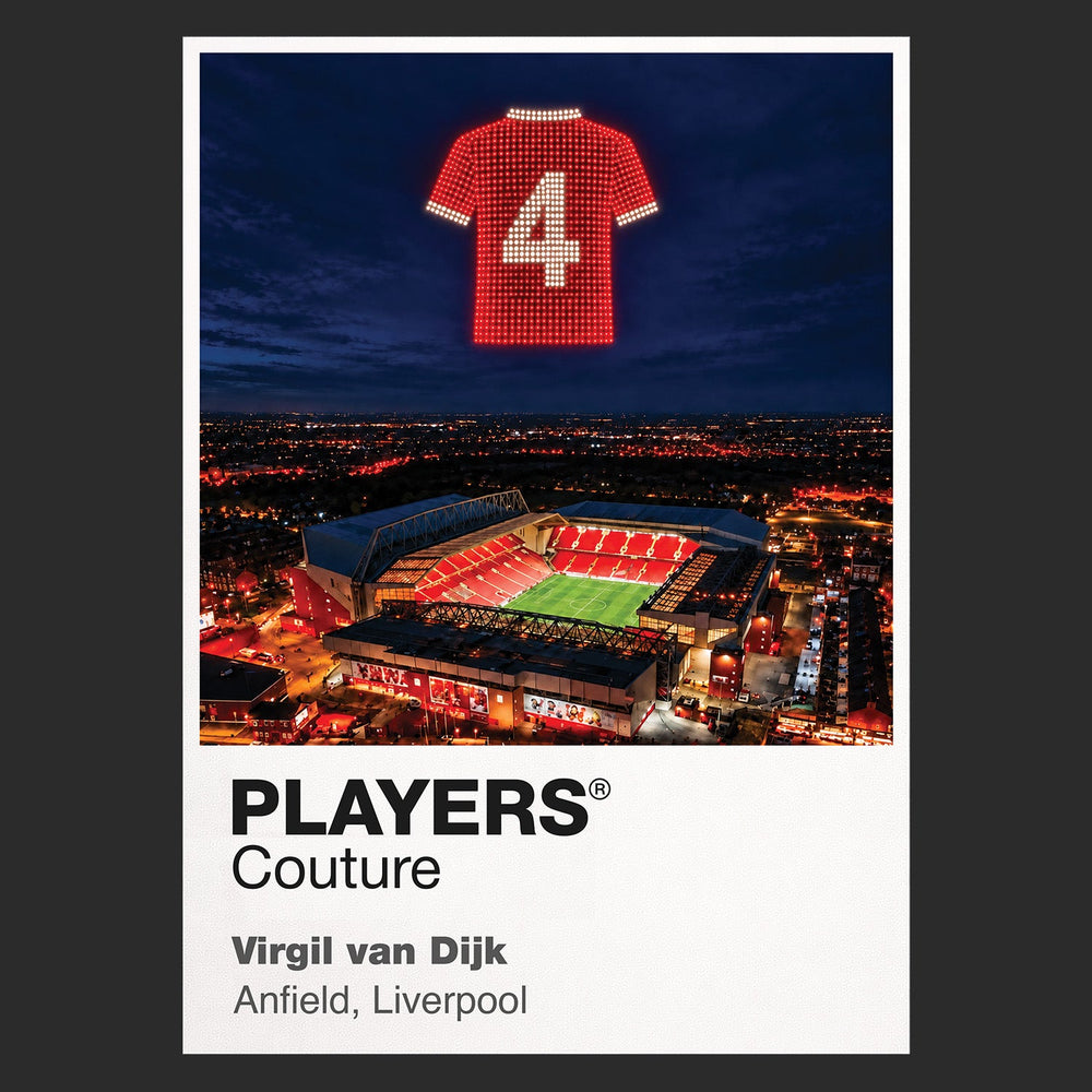 Virgil van Dijk Liverpool number 4 Icons in Lights Frame artwork in black
