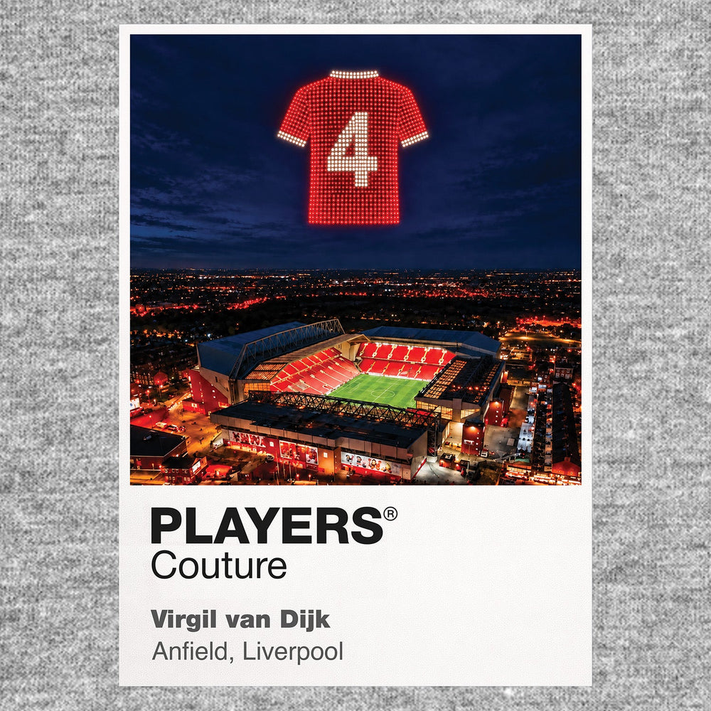 Virgil van Dijk Liverpool number 4 Icons in Lights Frame artwork in grey