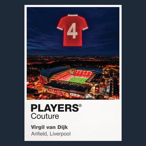 Virgil van Dijk Liverpool number 4 Icons in Lights Frame artwork in navy