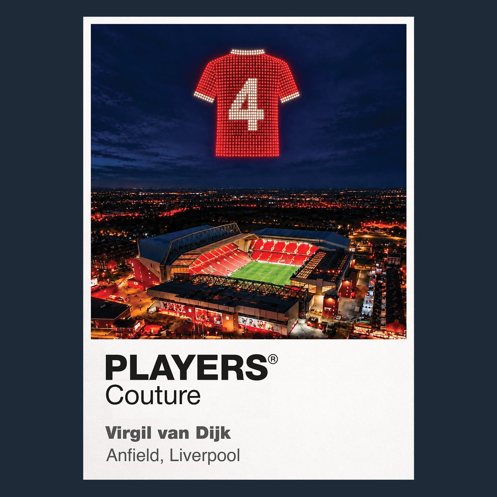 Virgil van Dijk Liverpool number 4 Icons in Lights Frame artwork in navy