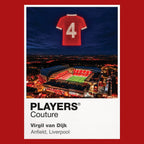 Virgil van Dijk Liverpool number 4 Icons in Lights Frame artwork in red