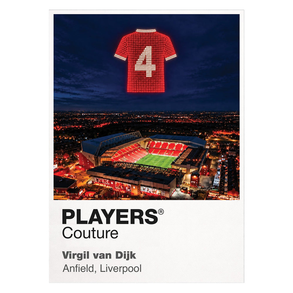 Virgil van Dijk Liverpool number 4 Icons in Lights Frame artwork in white