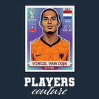 Virgil Van Dijk World Cup Sticker Men's T-Shirt – navy close-up detail shot of the Virgil Van Dijk World Cup Players Couture