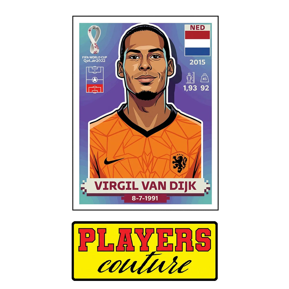Virgil Van Dijk World Cup Sticker Men's T-Shirt – close-up detail shot of the Virgil Van Dijk World Cup Players Couture logo