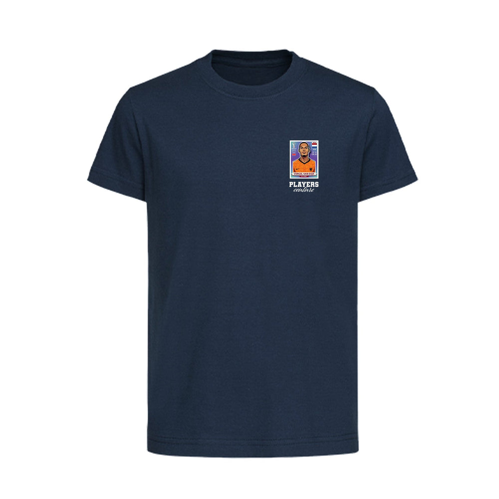 Virgil Van Dijk World Cup Sticker Kids T-Shirt – virgil van dijk sticker kids navy tshirt Players Couture design