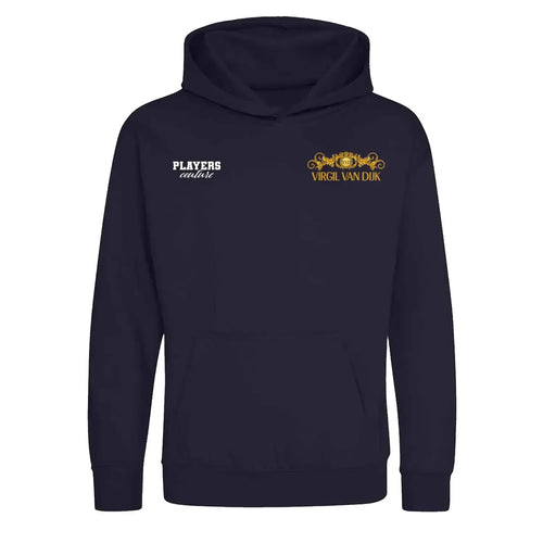 Virgil Van Dijk VVD hoodie – navy kids' hoodie featuring the Virgil Van Dijk VVD Players Couture logo