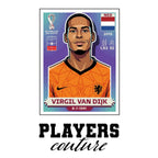 Virgil Van Dijk World Cup Sticker Men's T-Shirt – white close-up detail shot of the Virgil Van Dijk Players Couture logo